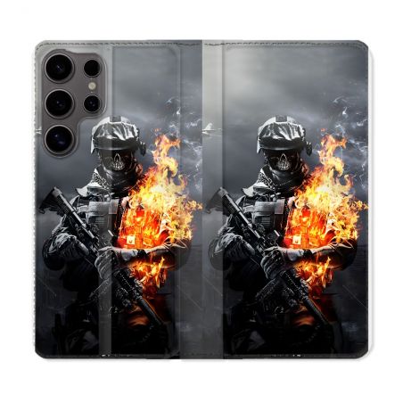 Housse Cuir Portefeuille Pour Samsung Galaxy S25 Call Of Duty Squelette
