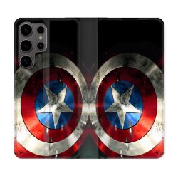 Housse Cuir Portefeuille Pour Samsung Galaxy S25 Captain America Bouclier