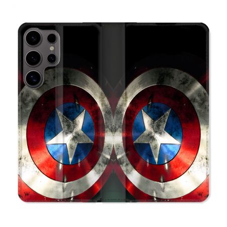 Housse Cuir Portefeuille Pour Samsung Galaxy S25 Captain America Bouclier