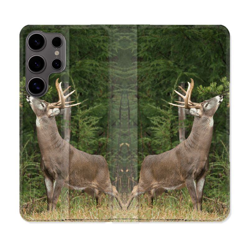 Housse Cuir Portefeuille Pour Samsung Galaxy S25 Chasse Cerf