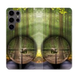 Housse Cuir Portefeuille Pour Samsung Galaxy S25 Chasse Sanglier Viseur