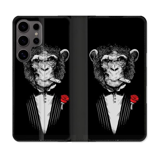 Housse Cuir Portefeuille Pour Samsung Galaxy S25 Decale Singe Mafia