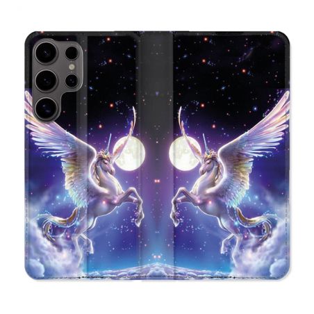 Housse Cuir Portefeuille Pour Samsung Galaxy S25 Fantastique Licorne Céleste