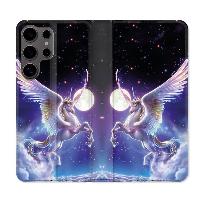 Housse Cuir Portefeuille Pour Samsung Galaxy S25 Fantastique Licorne Céleste