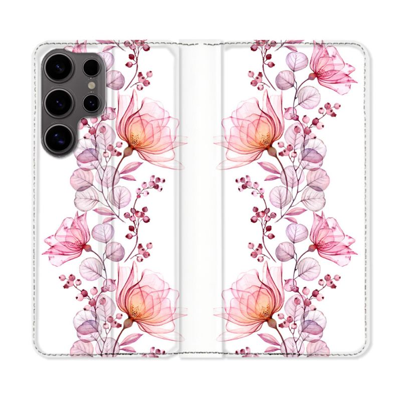 Housse Cuir Portefeuille Pour Samsung Galaxy S25 Fleur Eclosion