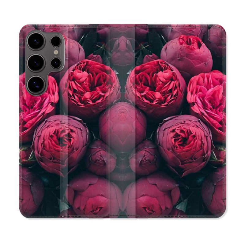 Housse Cuir Portefeuille Pour Samsung Galaxy S25 Fleur Pivoine