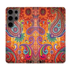 Housse Cuir Portefeuille Pour Samsung Galaxy S25 Fleur Psychedelic
