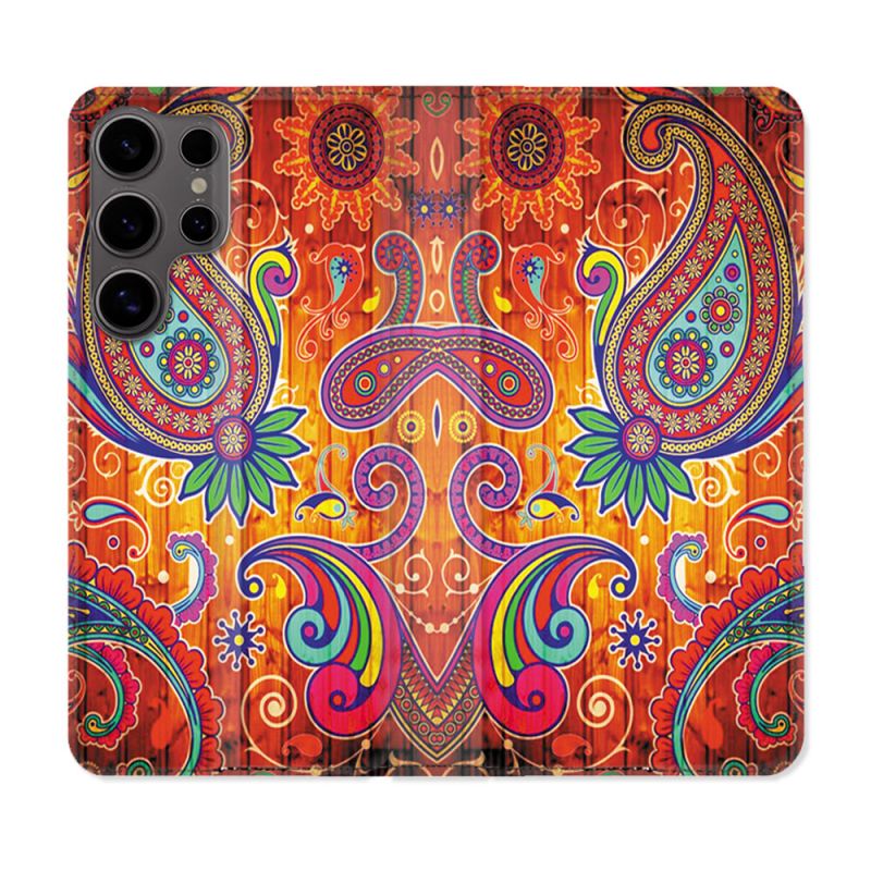 Housse Cuir Portefeuille Pour Samsung Galaxy S25 Fleur Psychedelic