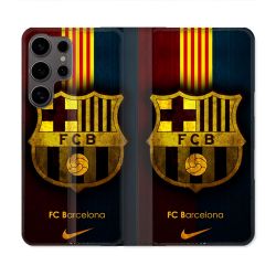Housse Cuir Portefeuille Pour Samsung Galaxy S25 Foot FC Barcelone Vintage