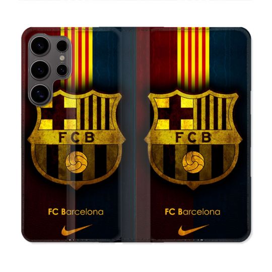 Housse Cuir Portefeuille Pour Samsung Galaxy S25 Foot FC Barcelone Vintage
