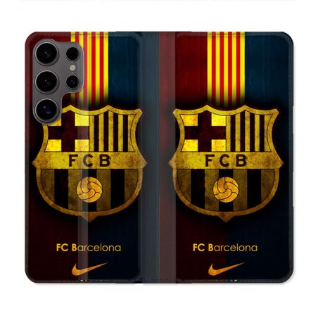 Housse Cuir Portefeuille Pour Samsung Galaxy S25 Foot FC Barcelone Vintage