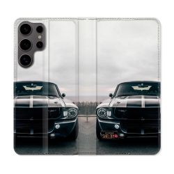 Housse Cuir Portefeuille Pour Samsung Galaxy S25 Ford Mustang GT500 Vintage