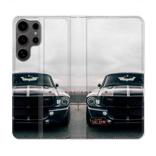 Housse Cuir Portefeuille Pour Samsung Galaxy S25 Ford Mustang GT500 Vintage