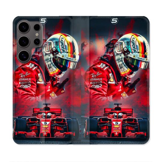 Housse Cuir Portefeuille Pour Samsung Galaxy S25 Formule 1 F1 Ferrari