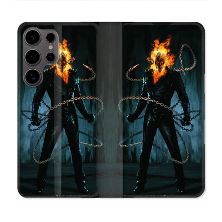 Housse Cuir Portefeuille Pour Samsung Galaxy S25 Ghost Rider