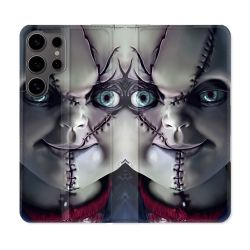 Housse Cuir Portefeuille Pour Samsung Galaxy S25 Horreur Chucky Cicatrice