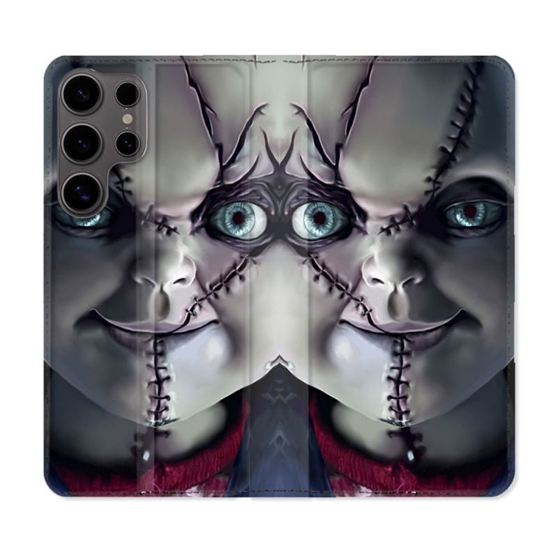 Housse Cuir Portefeuille Pour Samsung Galaxy S25 Horreur Chucky Cicatrice