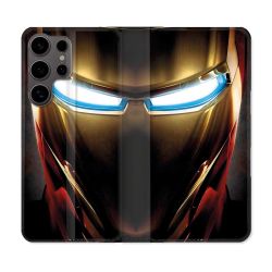 Housse Cuir Portefeuille Pour Samsung Galaxy S25 Iron Man Casque