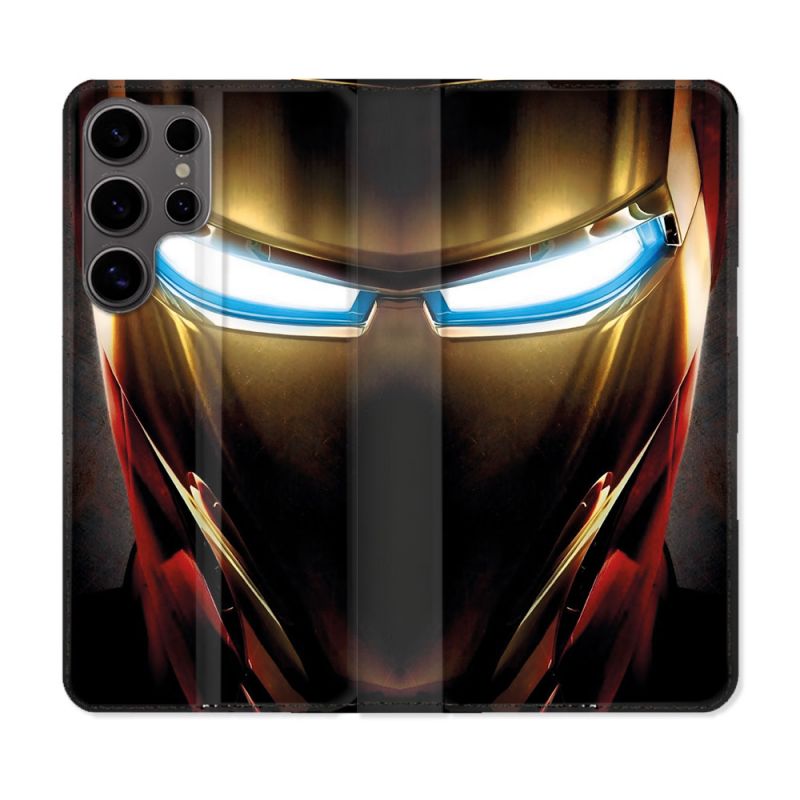 Housse Cuir Portefeuille Pour Samsung Galaxy S25 Iron Man Casque