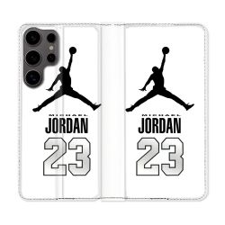 Housse Cuir Portefeuille Pour Samsung Galaxy S25 Jordan 23 Blanc