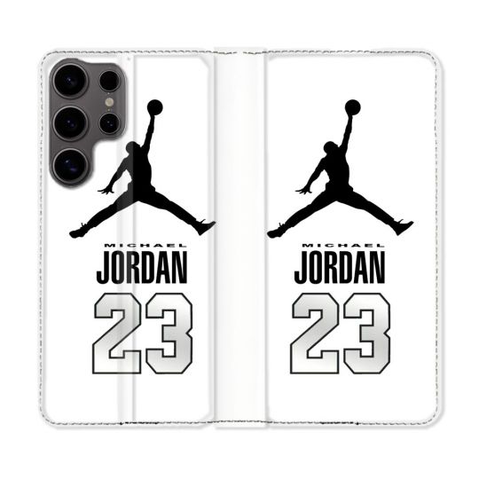 Housse Cuir Portefeuille Pour Samsung Galaxy S25 Jordan 23 Blanc