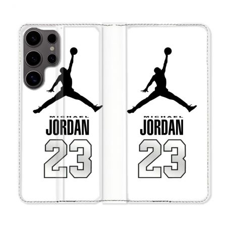 Housse Cuir Portefeuille Pour Samsung Galaxy S25 Jordan 23 Blanc