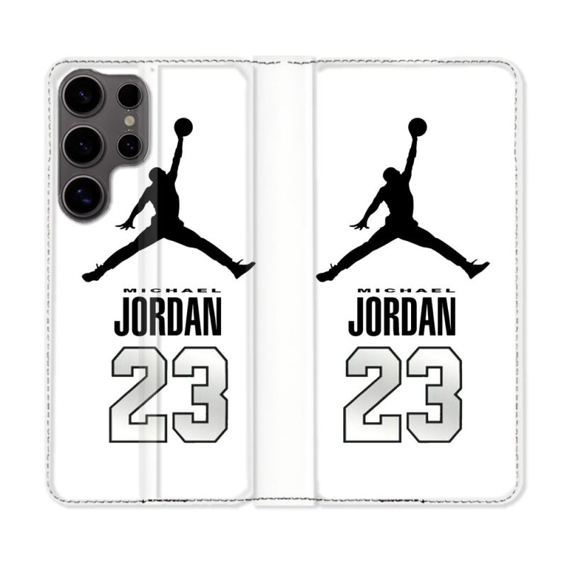 Housse Cuir Portefeuille Pour Samsung Galaxy S25 Jordan 23 Blanc