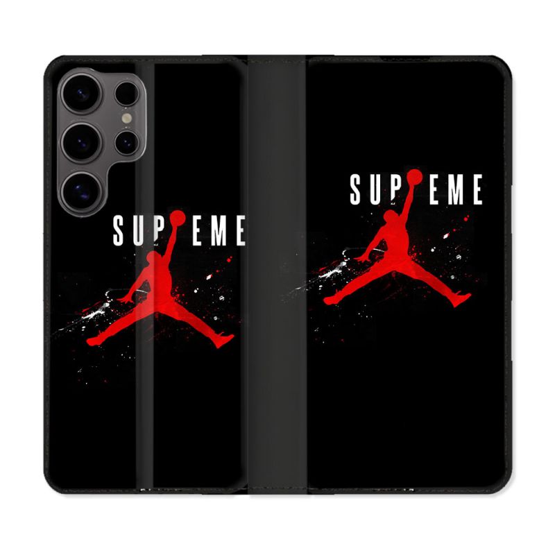 Housse Cuir Portefeuille Pour Samsung Galaxy S25 Jordan Supreme Noir