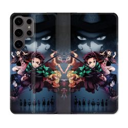 Housse Cuir Portefeuille Pour Samsung Galaxy S25 Manga Demon Slayer Noir