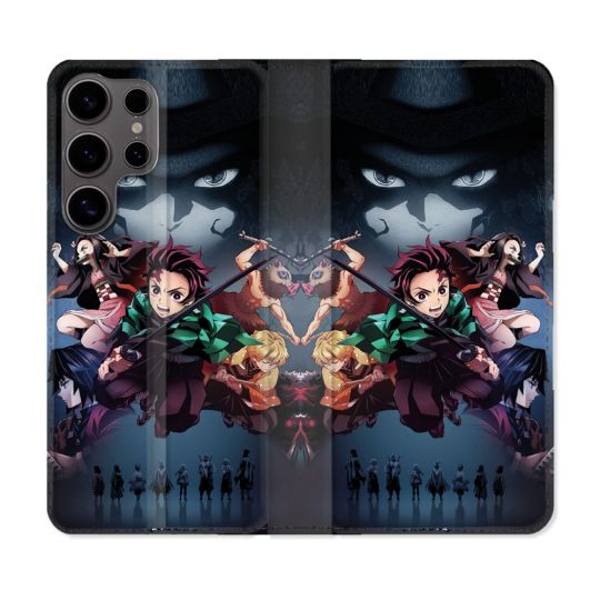 Housse Cuir Portefeuille Pour Samsung Galaxy S25 Manga Demon Slayer Noir