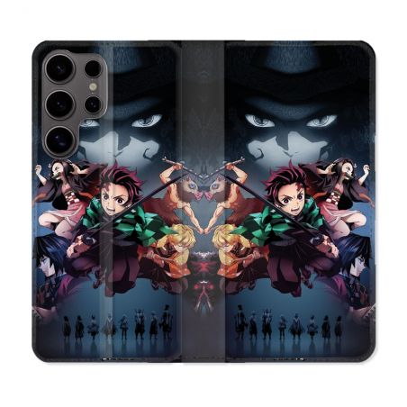 Housse Cuir Portefeuille Pour Samsung Galaxy S25 Manga Demon Slayer Noir