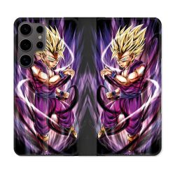 Housse Cuir Portefeuille Pour Samsung Galaxy S25 Manga Dragon Ball Sangohan Violet