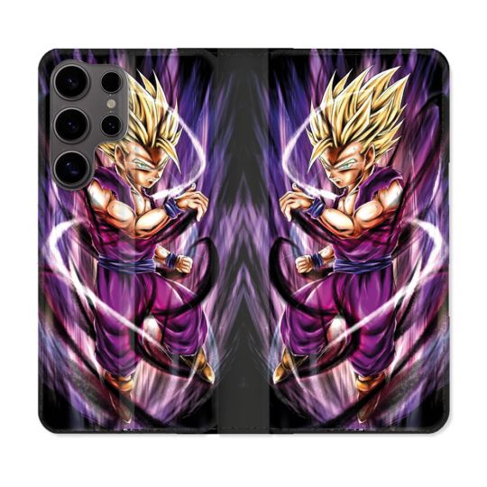 Housse Cuir Portefeuille Pour Samsung Galaxy S25 Manga Dragon Ball Sangohan Violet