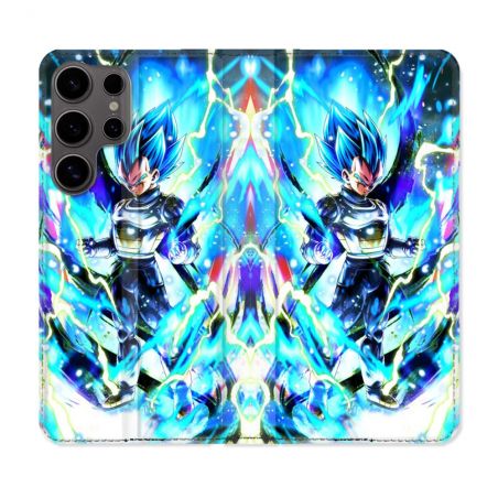Housse Cuir Portefeuille Pour Samsung Galaxy S25 Manga Dragon Ball Vegeta Bleu