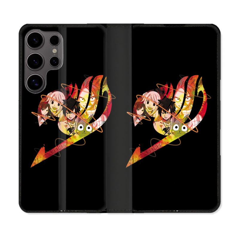 Housse Cuir Portefeuille Pour Samsung Galaxy S25 Manga Fairy Tail Logo Noir