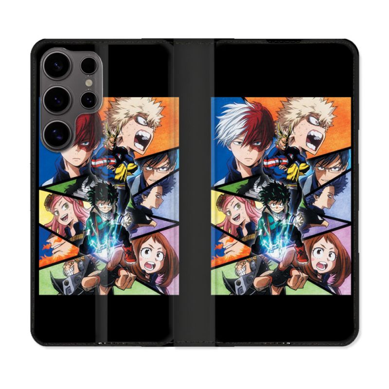 Housse Cuir Portefeuille Pour Samsung Galaxy S25 Manga My Hero Academia Noir
