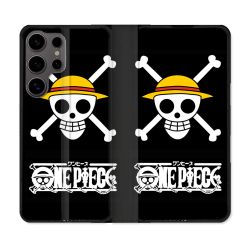 Housse Cuir Portefeuille Pour Samsung Galaxy S25 Manga One Piece Tete de Mort