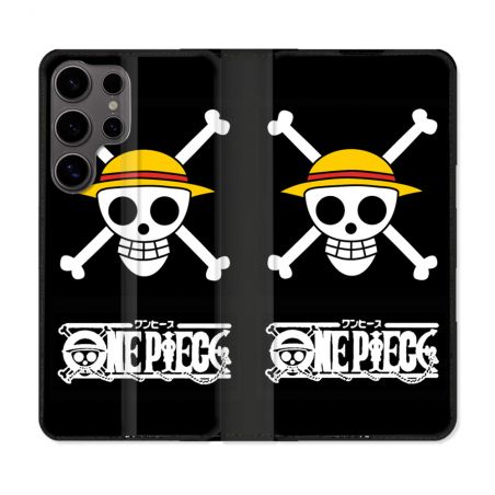 Housse Cuir Portefeuille Pour Samsung Galaxy S25 Manga One Piece Tete de Mort