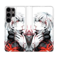 Housse Cuir Portefeuille Pour Samsung Galaxy S25 Manga Tokyo Ghoul Kaneki Blanc