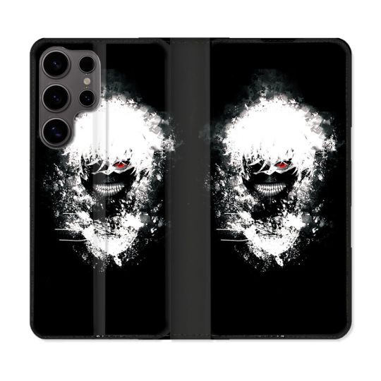 Housse Cuir Portefeuille Pour Samsung Galaxy S25 Manga Tokyo Ghoul Kaneki Tag
