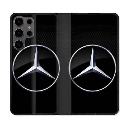 Housse Cuir Portefeuille Pour Samsung Galaxy S25 Mercedes Carbone