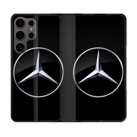 Housse Cuir Portefeuille Pour Samsung Galaxy S25 Mercedes Carbone
