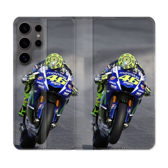 Housse Cuir Portefeuille Pour Samsung Galaxy S25 Moto Course GP Wheeling 46