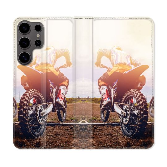 Housse Cuir Portefeuille Pour Samsung Galaxy S25 Moto Cross Soleil