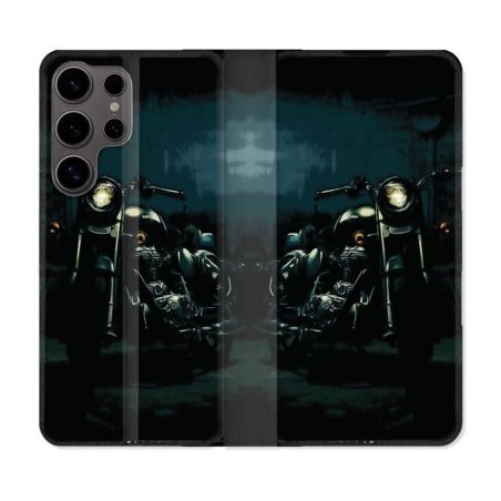 Housse Cuir Portefeuille Pour Samsung Galaxy S25 Moto Harley Vintage