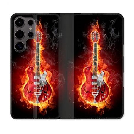 Housse Cuir Portefeuille Pour Samsung Galaxy S25 Musique Guitare Electrique