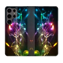 Housse Cuir Portefeuille Pour Samsung Galaxy S25 Musique Partition Multicolore