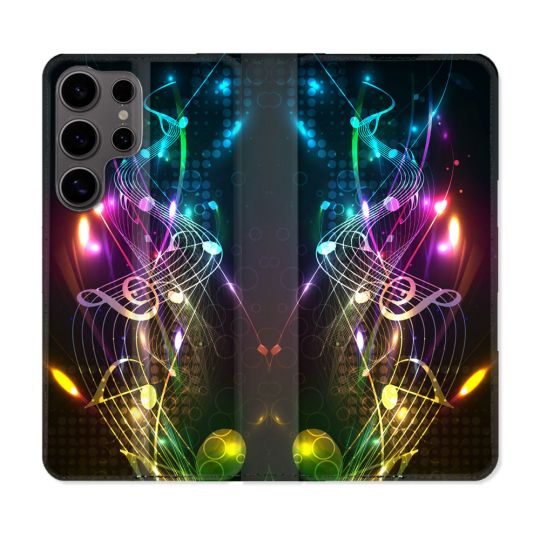 Housse Cuir Portefeuille Pour Samsung Galaxy S25 Musique Partition Multicolore
