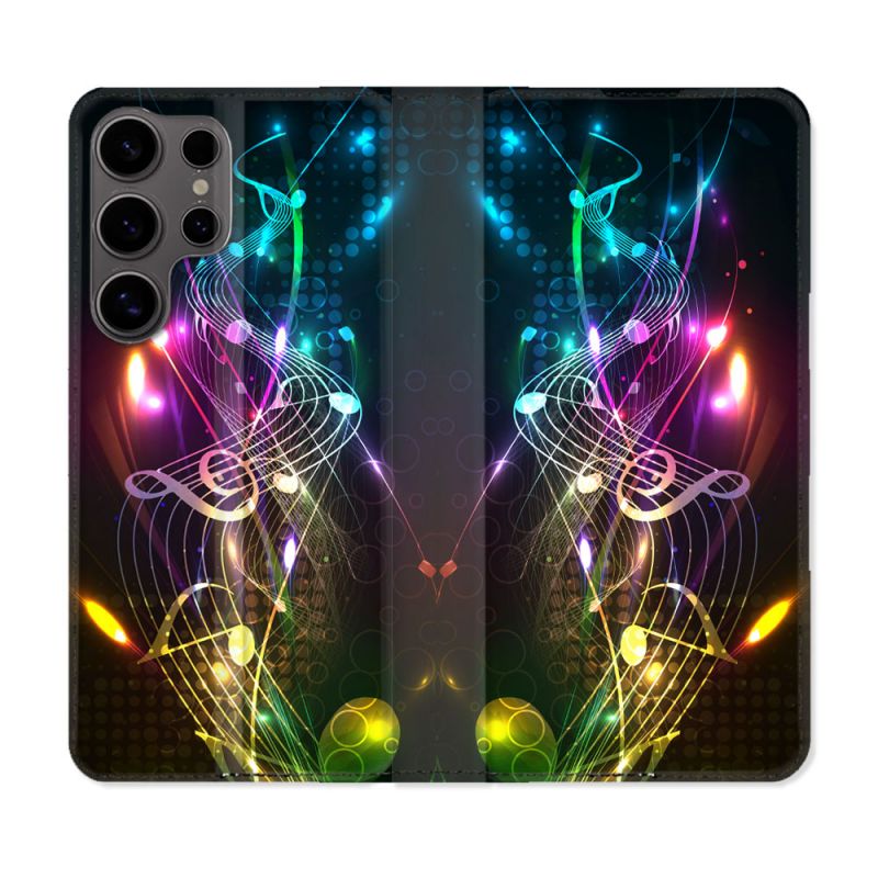 Housse Cuir Portefeuille Pour Samsung Galaxy S25 Musique Partition Multicolore