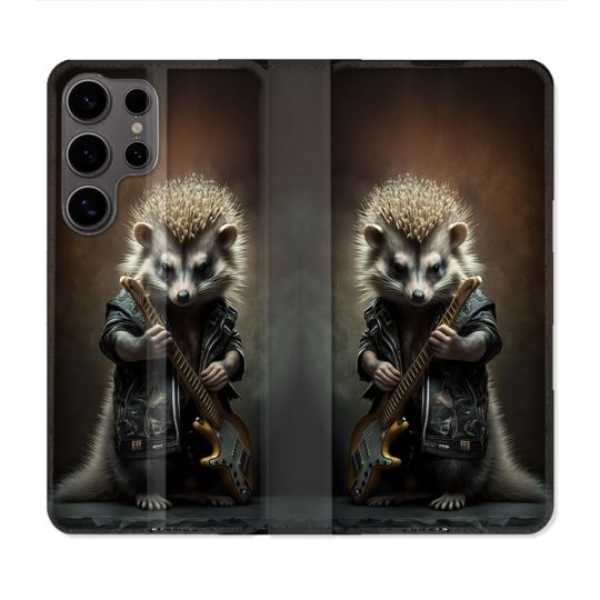 Housse Cuir Portefeuille Pour Samsung Galaxy S25 Musique Rock Herisson
